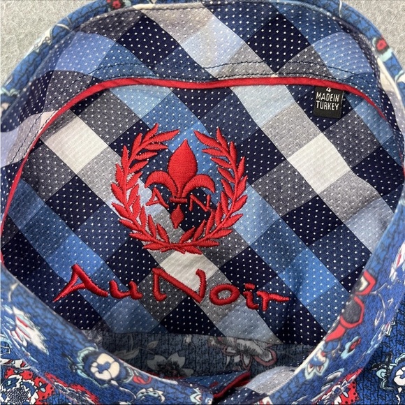 Au Noir Men's Shirt Button Up Long Sleeve Size 4 Large Blue Floral Flowers - Picture 6 of 8